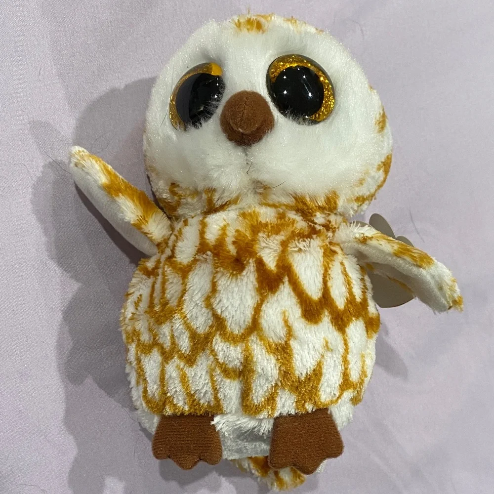 Ty Plush Barn Owl Toy in White and Gold Named SWOOPS